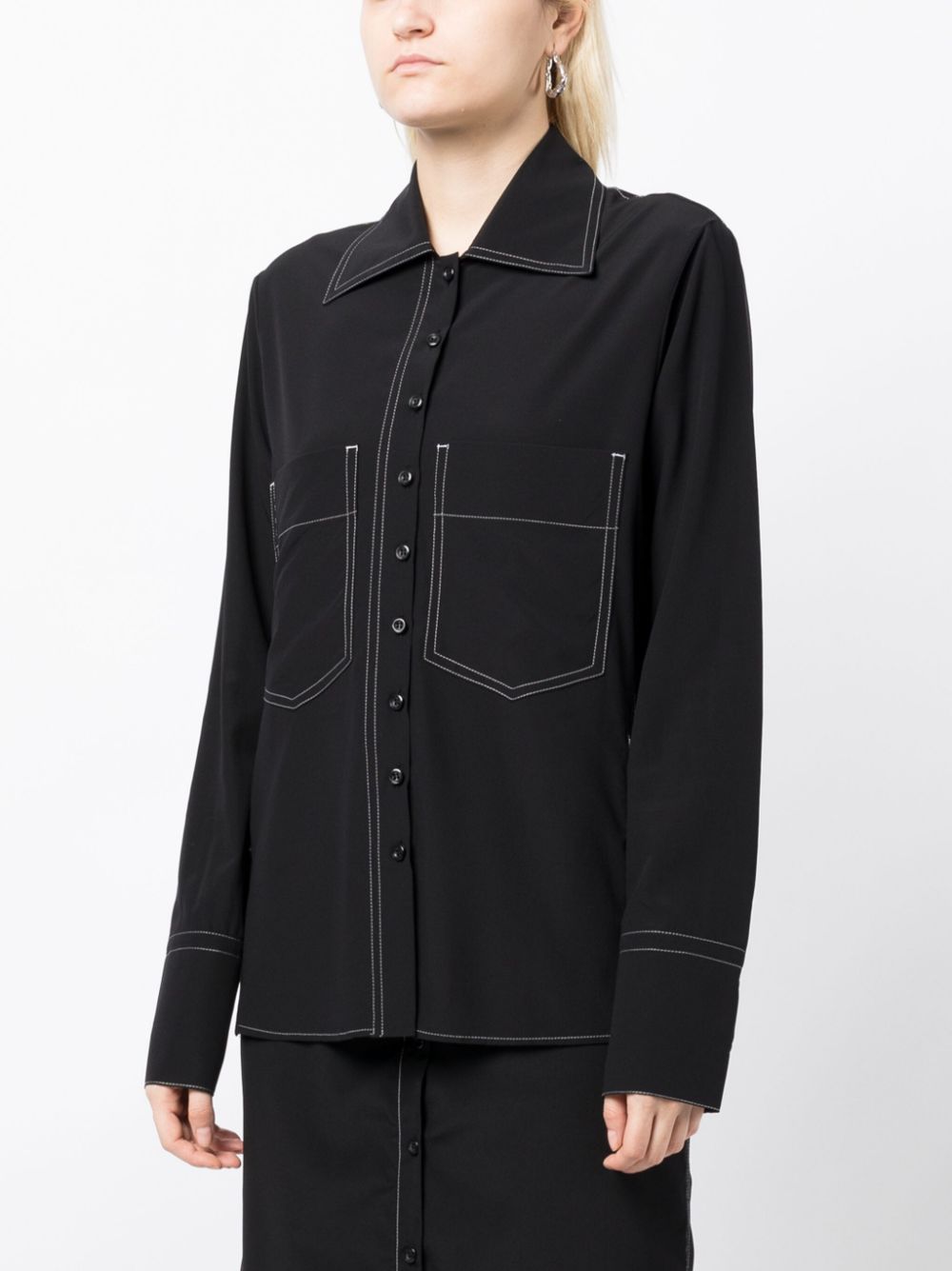 Shop Low Classic Contrasting-stitch Straight-cut Shirt In Black