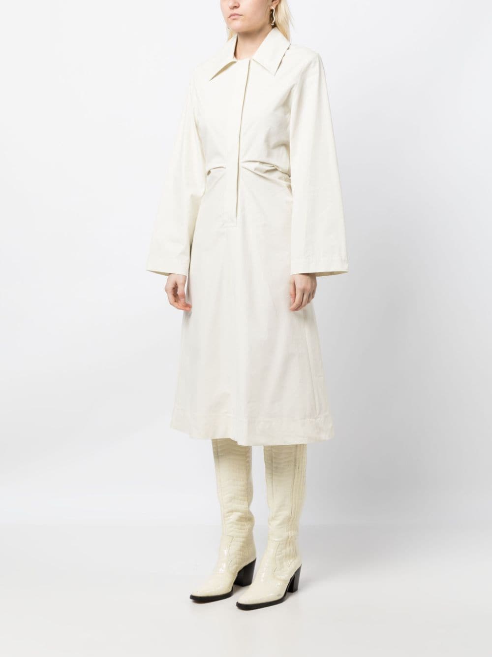 Shop Low Classic Pleat-detail Cotton Midi Dress In White