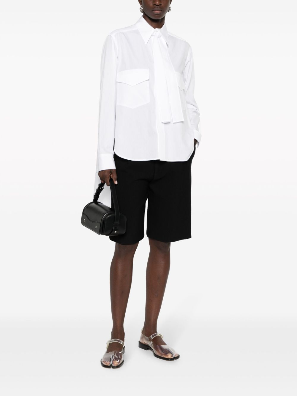 Yohji Yamamoto pussy-bow cotton shirt - Wit