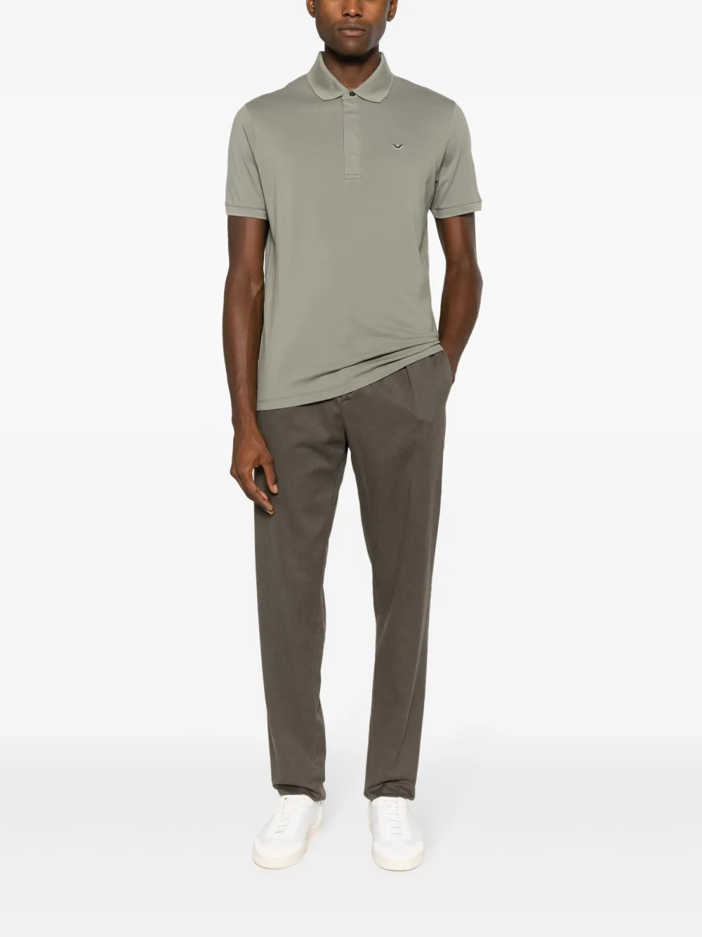 Emporio Armani logo-embroidered cotton polo shirt - Groen