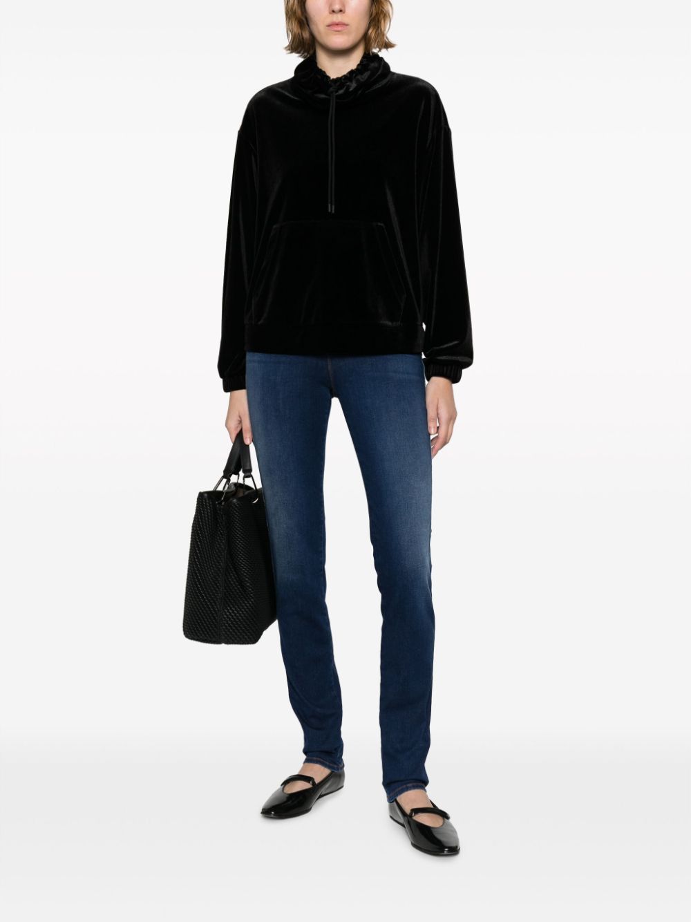 Emporio Armani velvet drawstring sweatshirt - Zwart