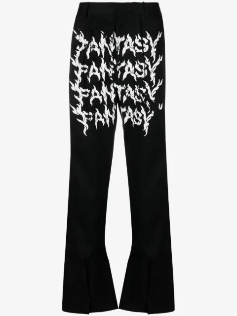 KUSIKOHC slogan-print straight-leg wool trousers