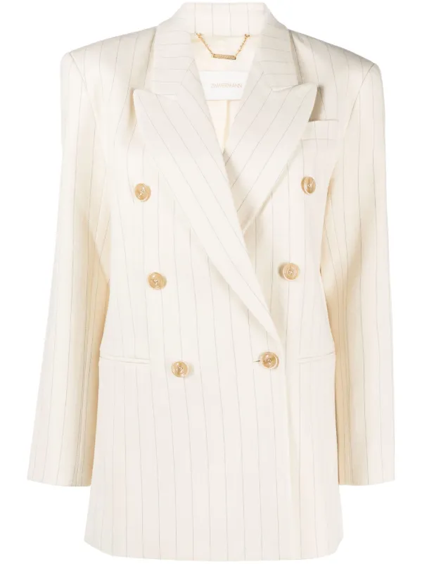 Zimmermann Luminosity Pinstriped Double-breasted Blazer in Neutrals