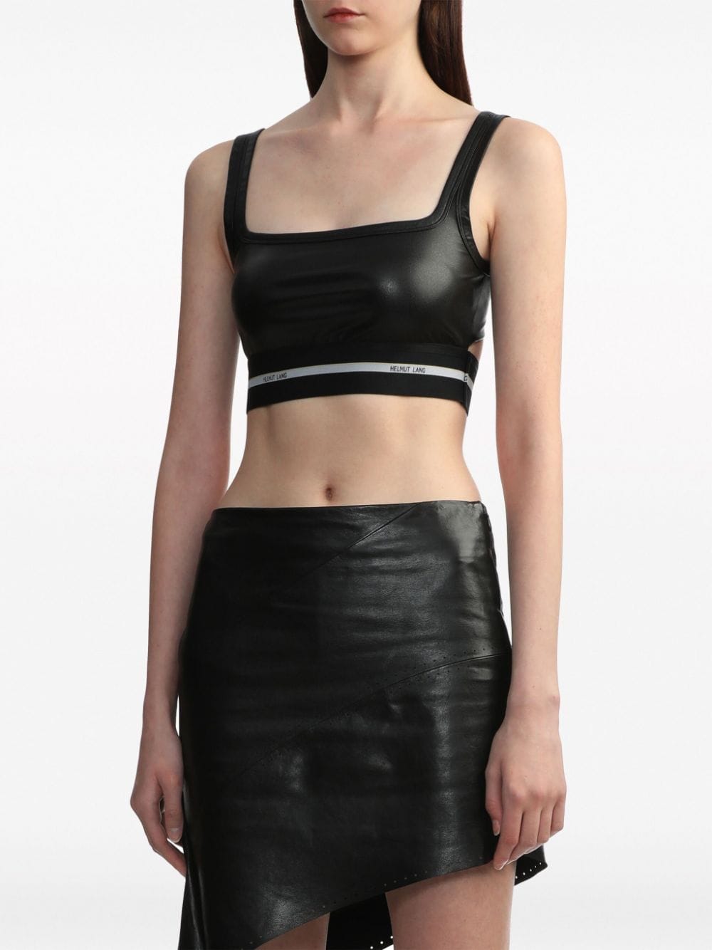 Shop Helmut Lang Logo-band Faux Leather Cropped Top In Black