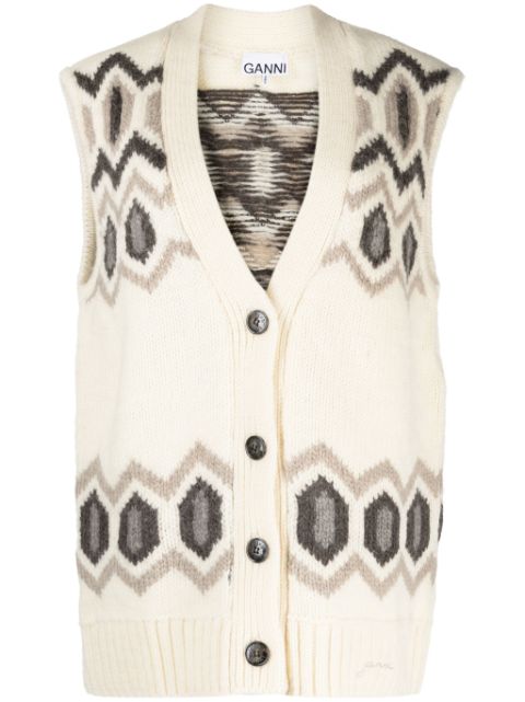 GANNI patterned intarsia-knit wool vest Women