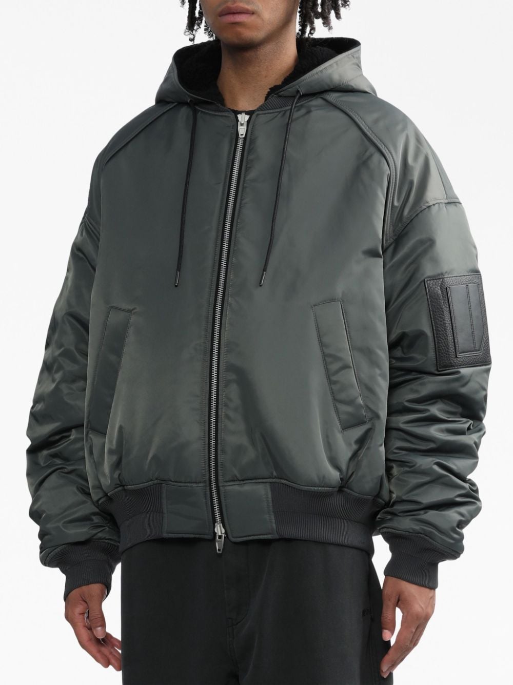 Shop Juunj Padded Hooded Bomber Jacket In Grey