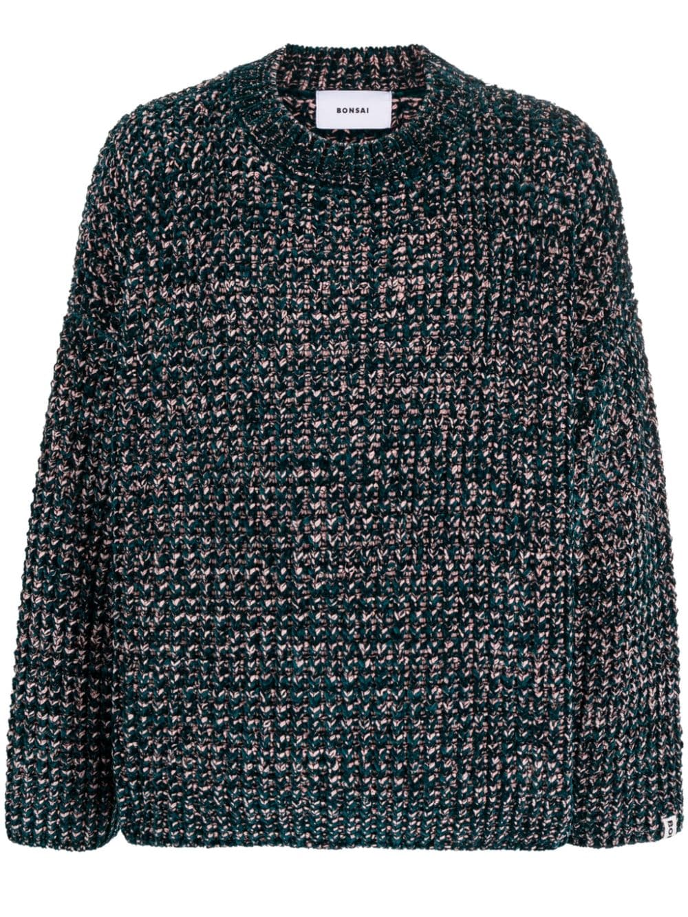 Bonsai Logo-patch Mélange-knit Jumper In Verde