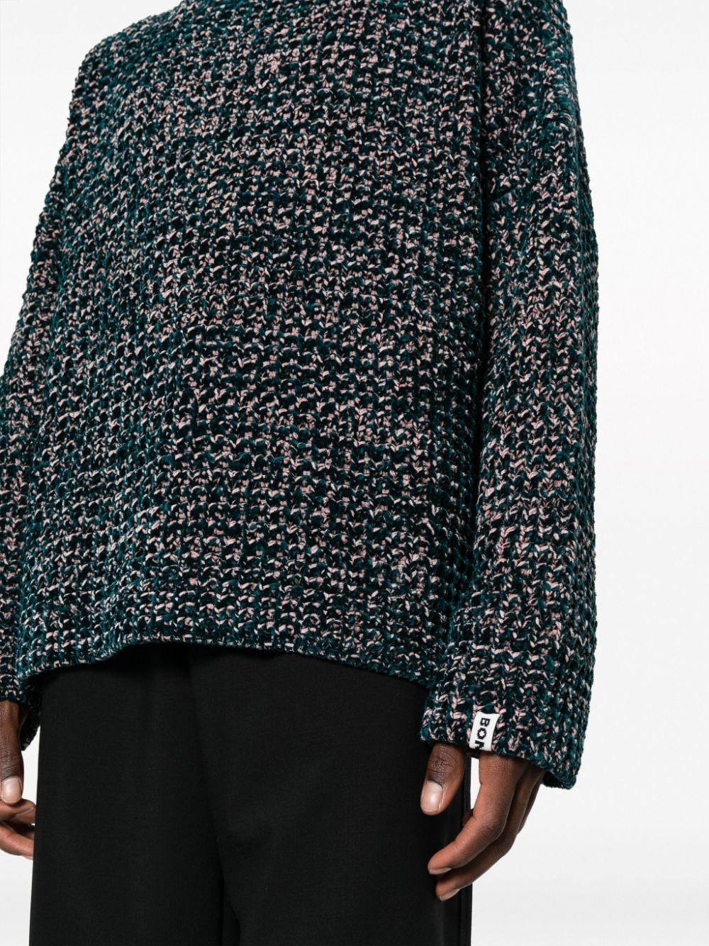 Shop Bonsai Logo-patch Mélange-knit Jumper In Green