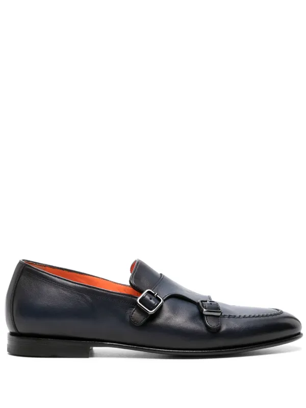 Santoni double buckle Leather Monk Shoes Farfetch