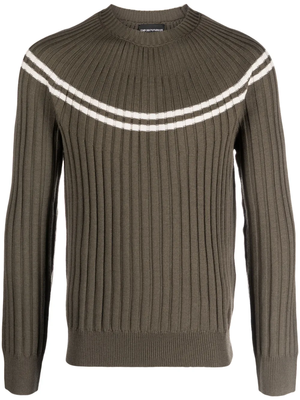 Emporio Armani Ribbed Virgin Wool Jumper In Brown