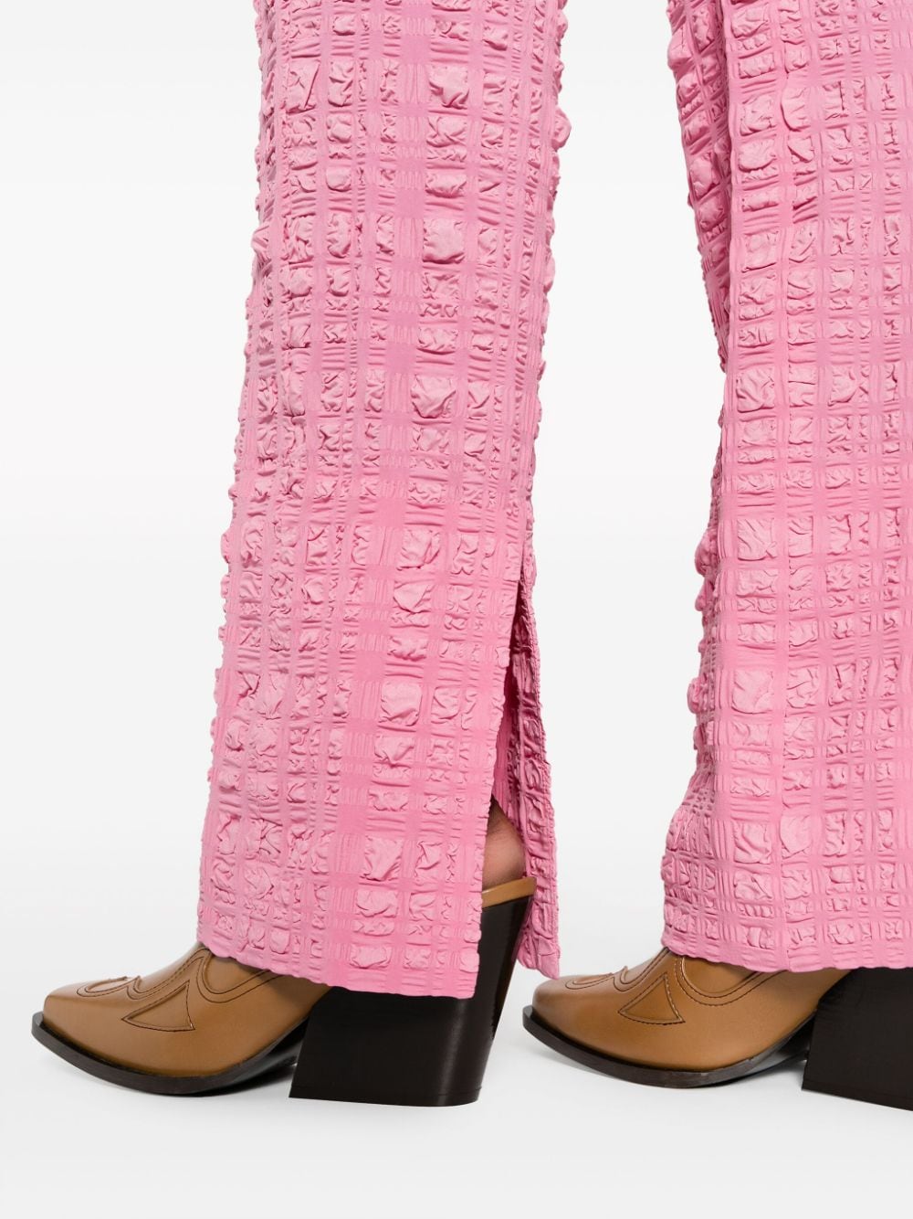 Shop Nanushka Juna Seersucker Slim-fit Trousers In Pink