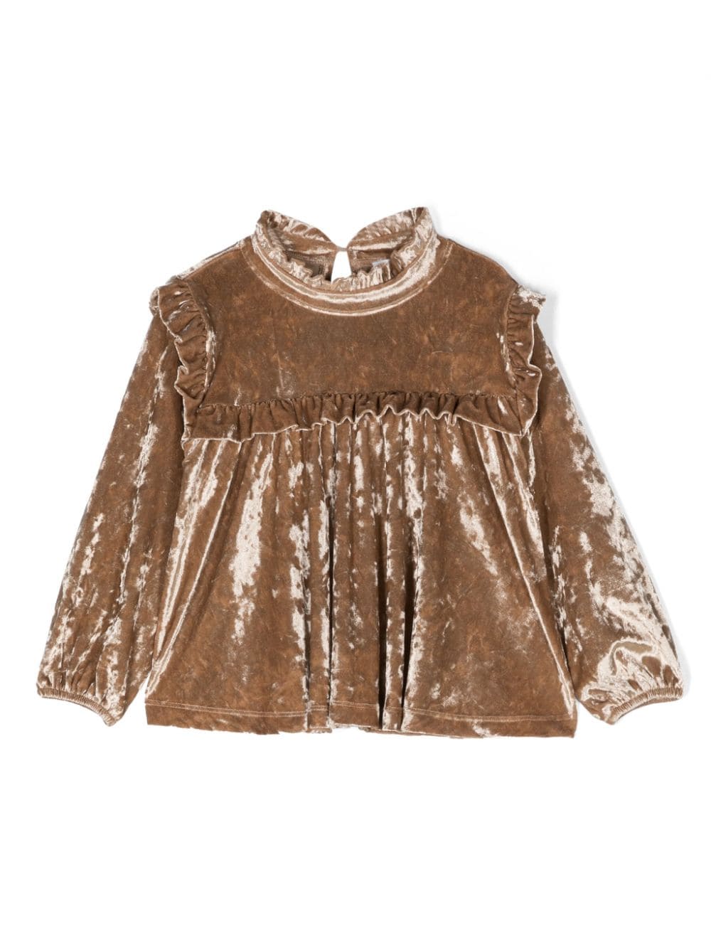 There Was One Kids' Ruffled Crushed Velvet Blouse In Neutrals