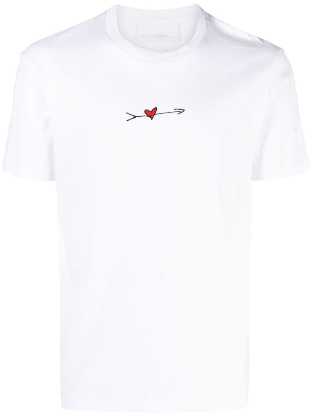 Neil Barrett Heart-embroidered Cotton T-shirt In Weiss