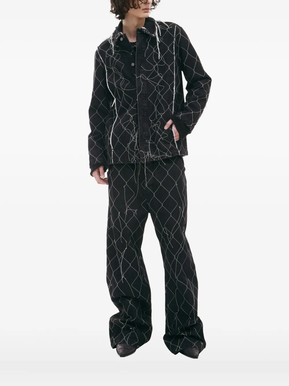 AIREI frayed embroidered denim jacket | Black | Image 1