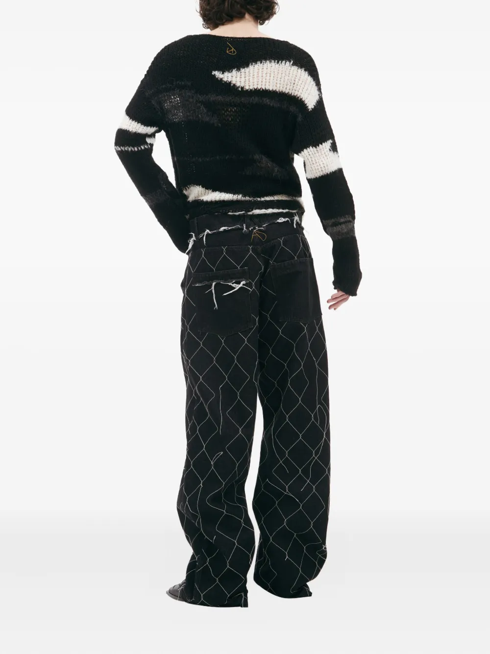AIREI Jeans met diamantpatroon - Zwart
