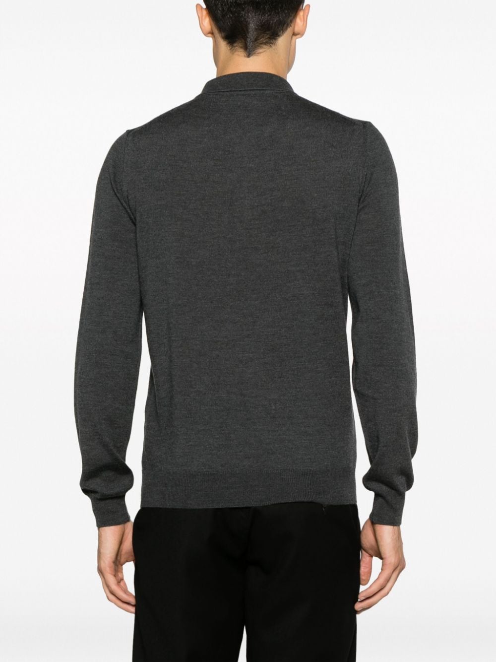 Shop Corneliani Zip-up Virgin Wool Polo Shirt In Grey