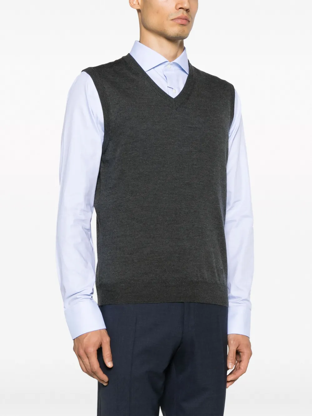 Shop Corneliani Logo-embroidered Fine-knit Vest In Grey