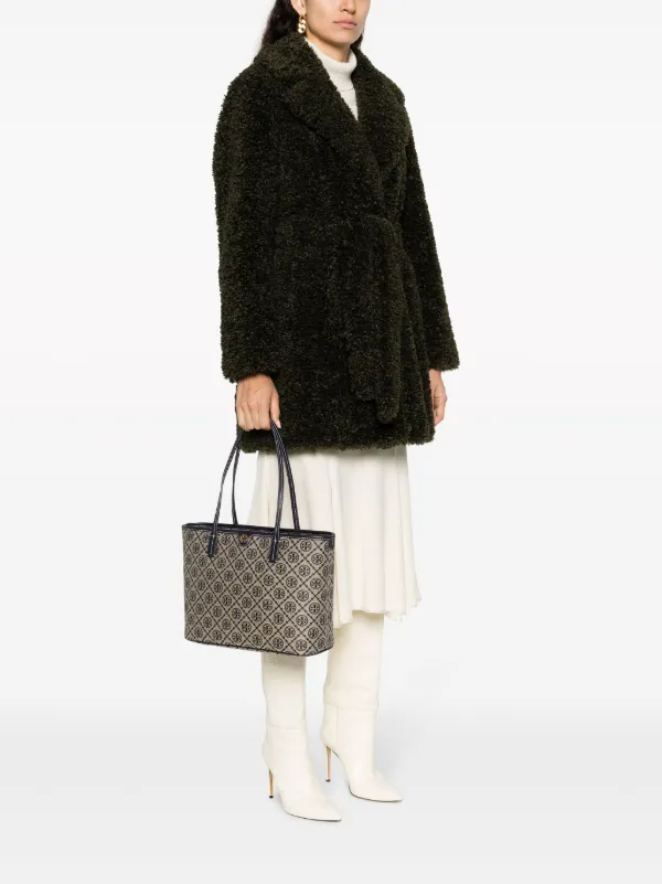 Tory Burch Small T Monogram Zip Tote Bag | Neutrals | FARFETCH