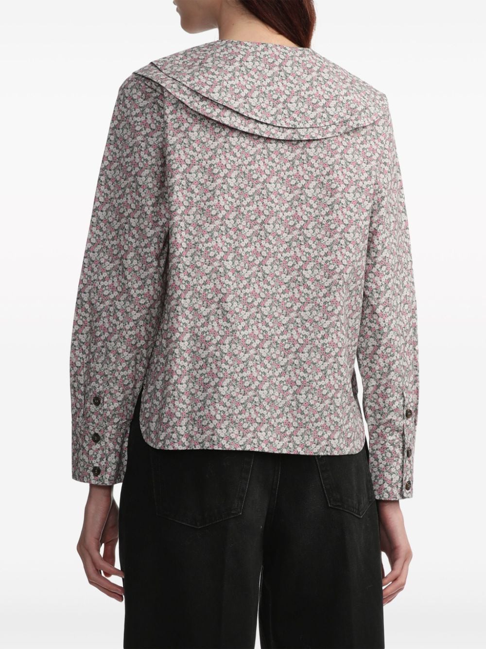 Shop Ganni Floral-print Organic Cotton Shirt In Grey