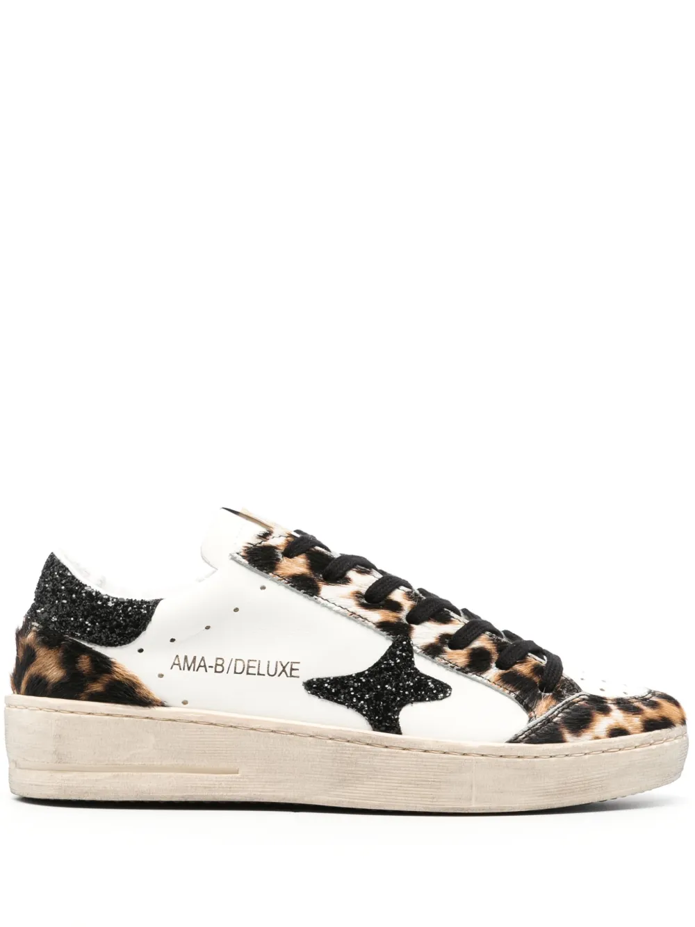 leopard-print panelled leather sneakers