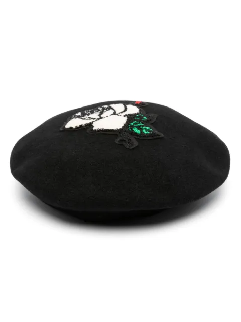 Undercover rose-appliqué wool beret