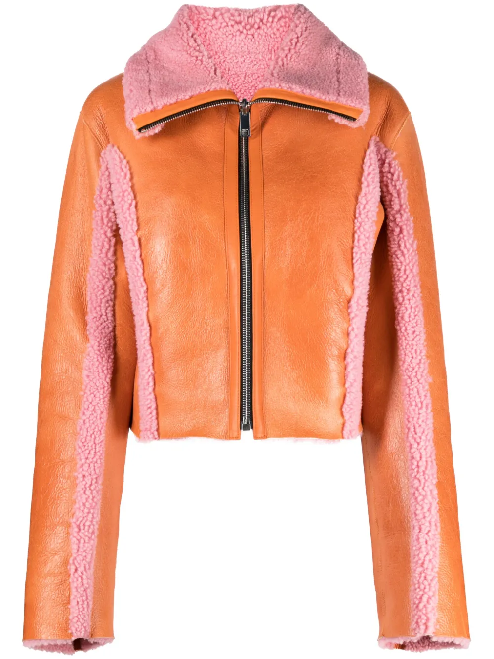 Diesel Two-tone Leather Jacket In Pink & Orange