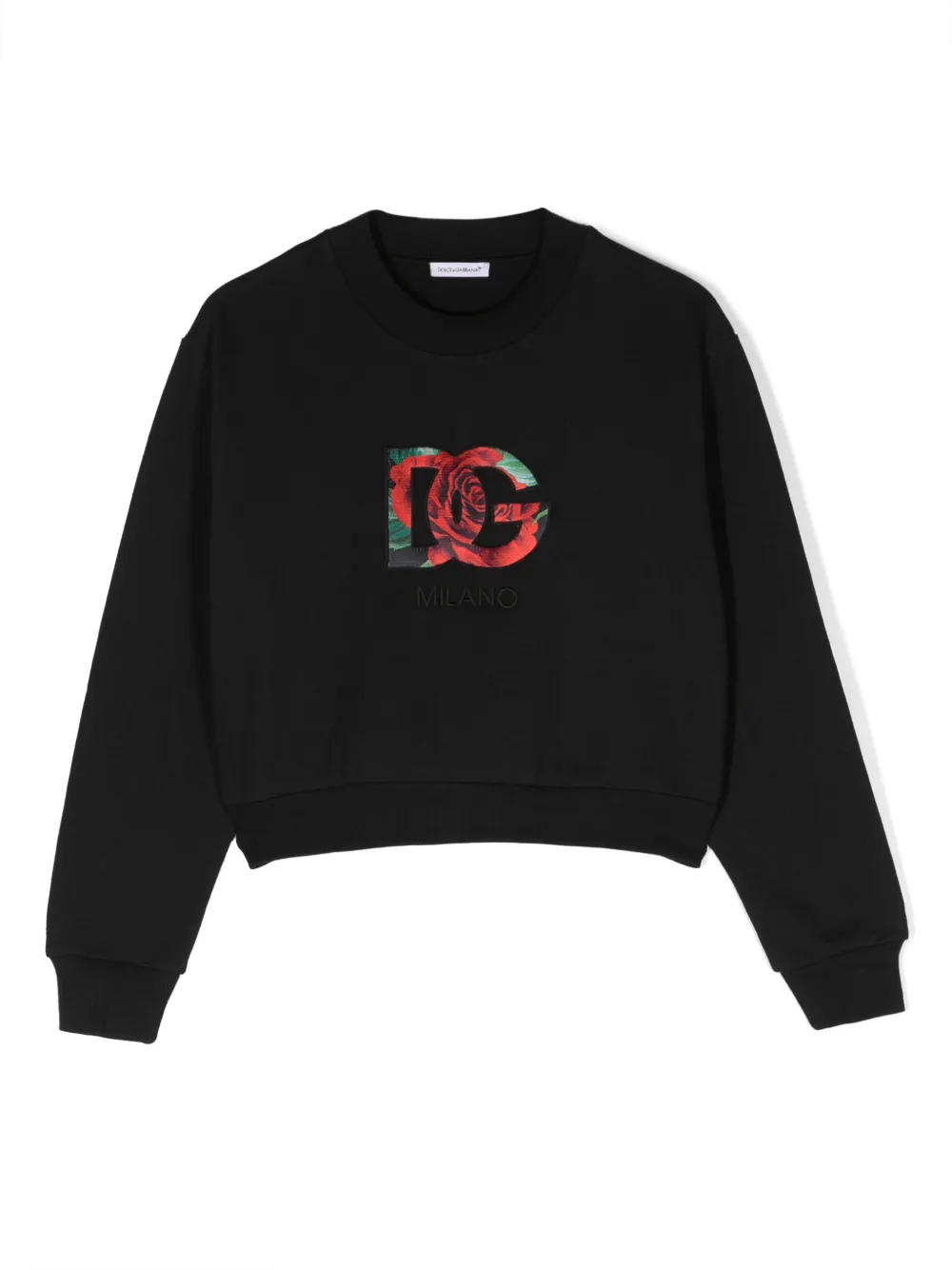 Dolce & Gabbana Kids' Logo-patch Cotton Sweatshirt In Black