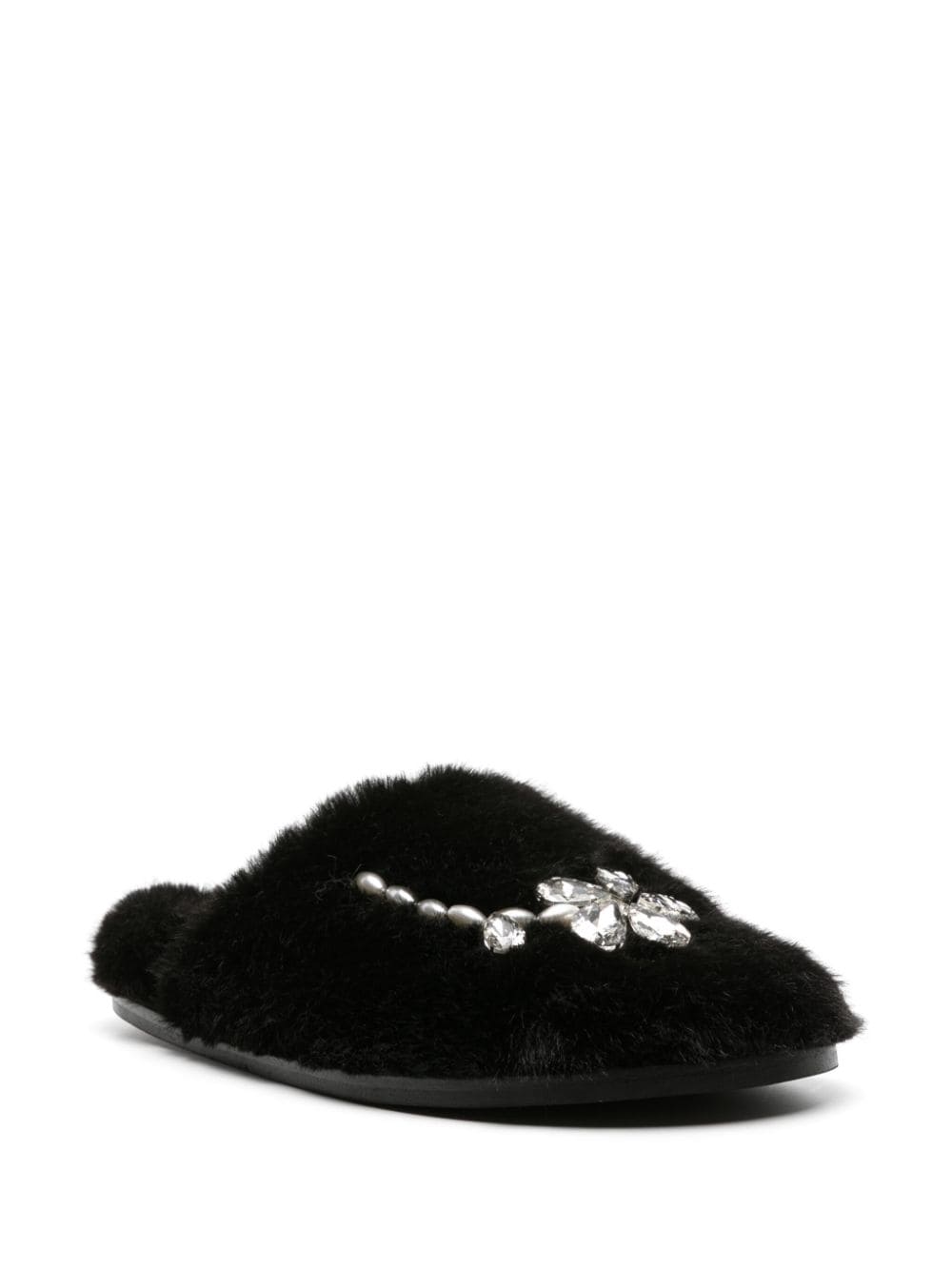 Simone Rocha crystal-embellished faux-fur slippers Black