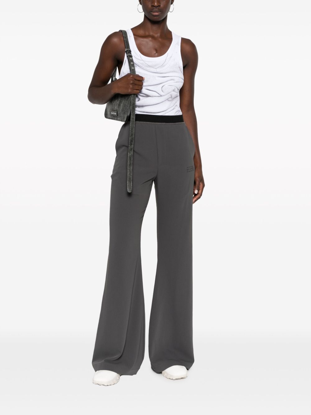 Shop Mm6 Maison Margiela Numbers-motif Flared Trousers In Grey