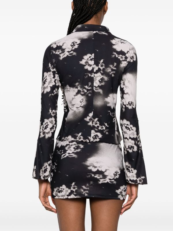 TeresaCollections - Black Ascent White Chiffon Long Sleeve Shirt