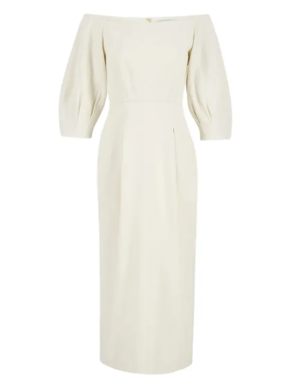 Gabriela Hearst Majano Off-shoulder Puff-sleeves Midi Dress in Neutrals