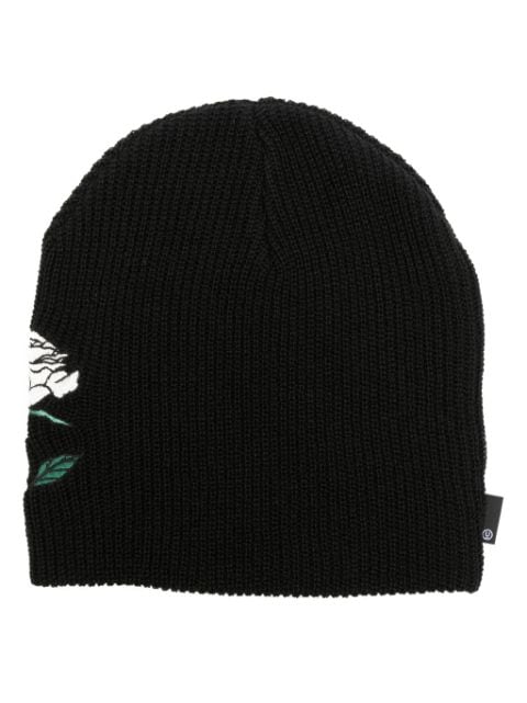 Undercover rose-embroidered ribbed-knit beanie