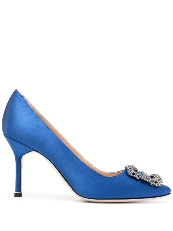 Manolo Blahnik Escarpins Hangisi 90 Mm En Satin Bleu FARFETCH FR
