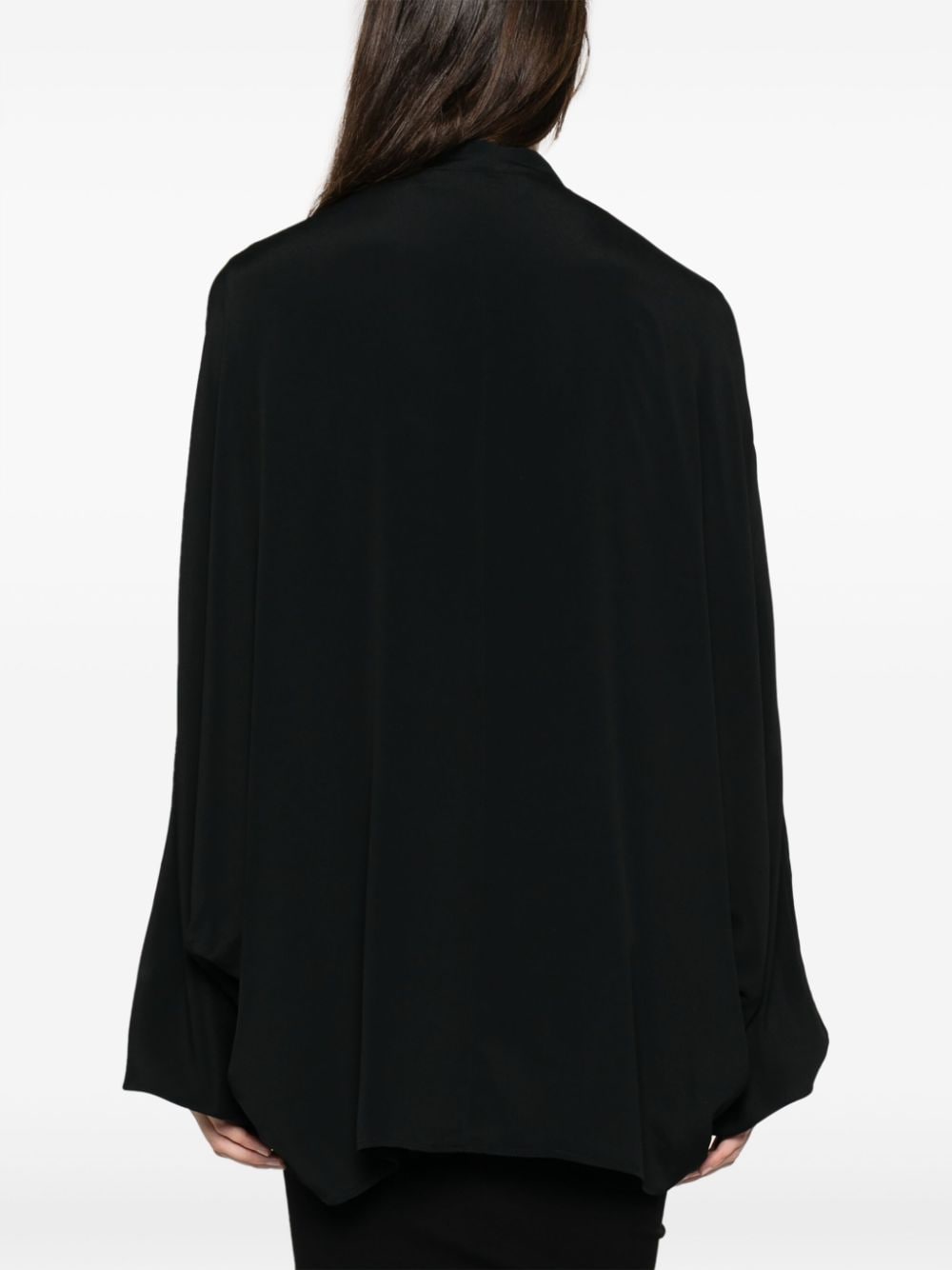 Shop Federica Tosi Band-collar Silk-blend Blouse In Black