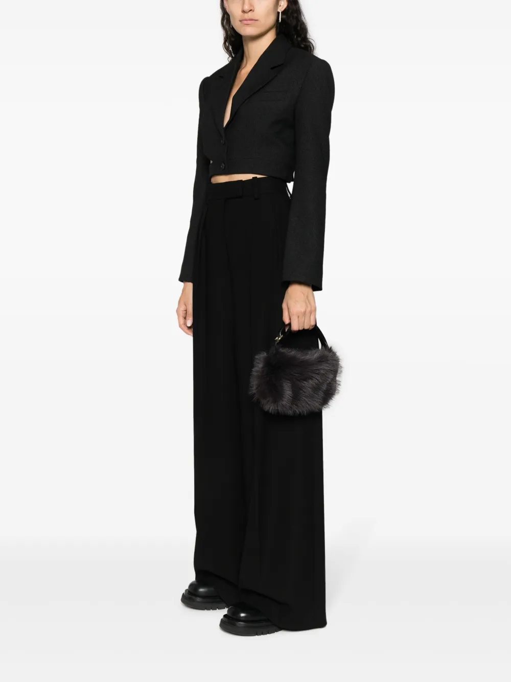 sacai small faux-fur shoulder bag - Grijs