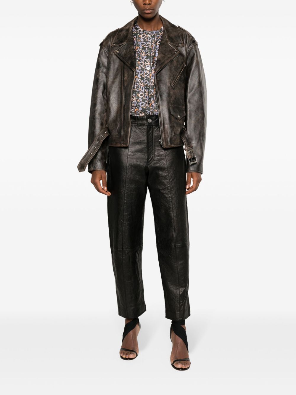 ISABEL MARANT Barbara faded-effect biker jacket - Zwart