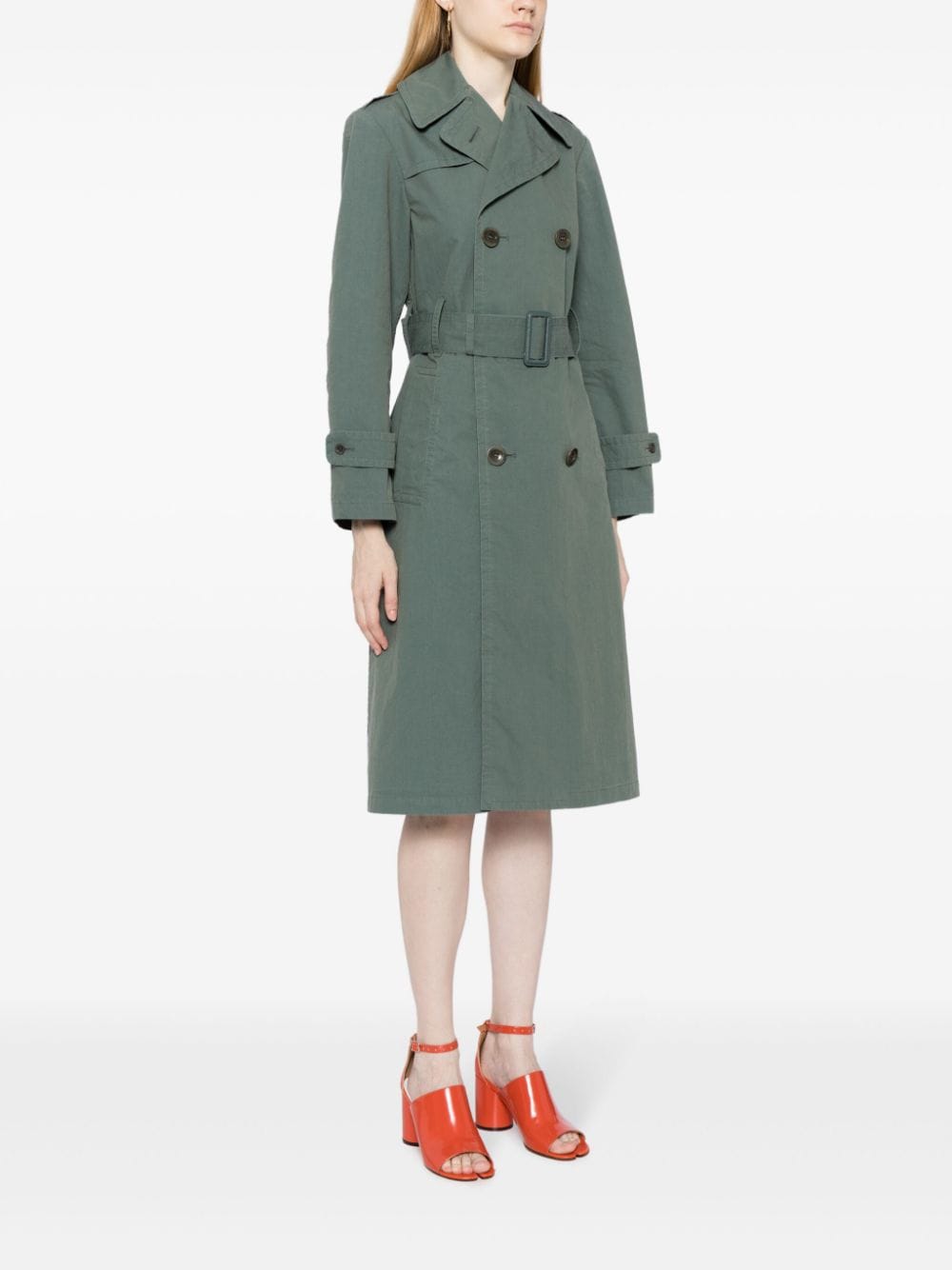 Shop Maison Margiela Belted Double-breasted Trench Coat In Green