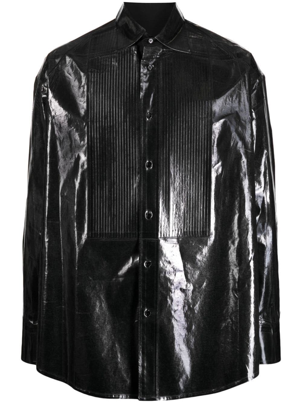 Mm6 Maison Margiela Patent-effect Panelled Shirt In Black
