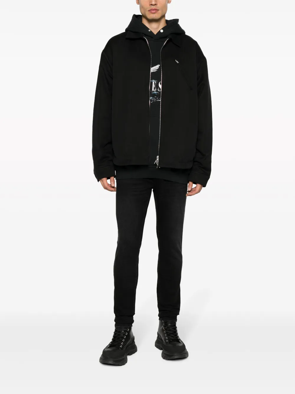 Represent zip-up cotton shirt jacket - Zwart