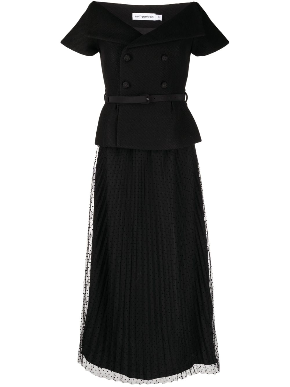 Shop Self-portrait Off-shoulder Midi Dress In Black