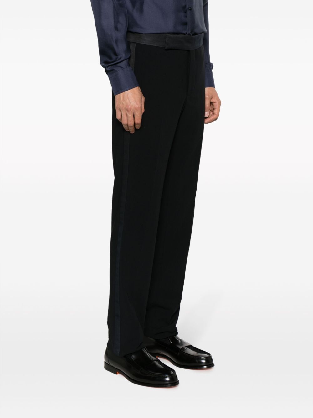 Shop Giorgio Armani High-waisted Straight-leg Trousers In 蓝色