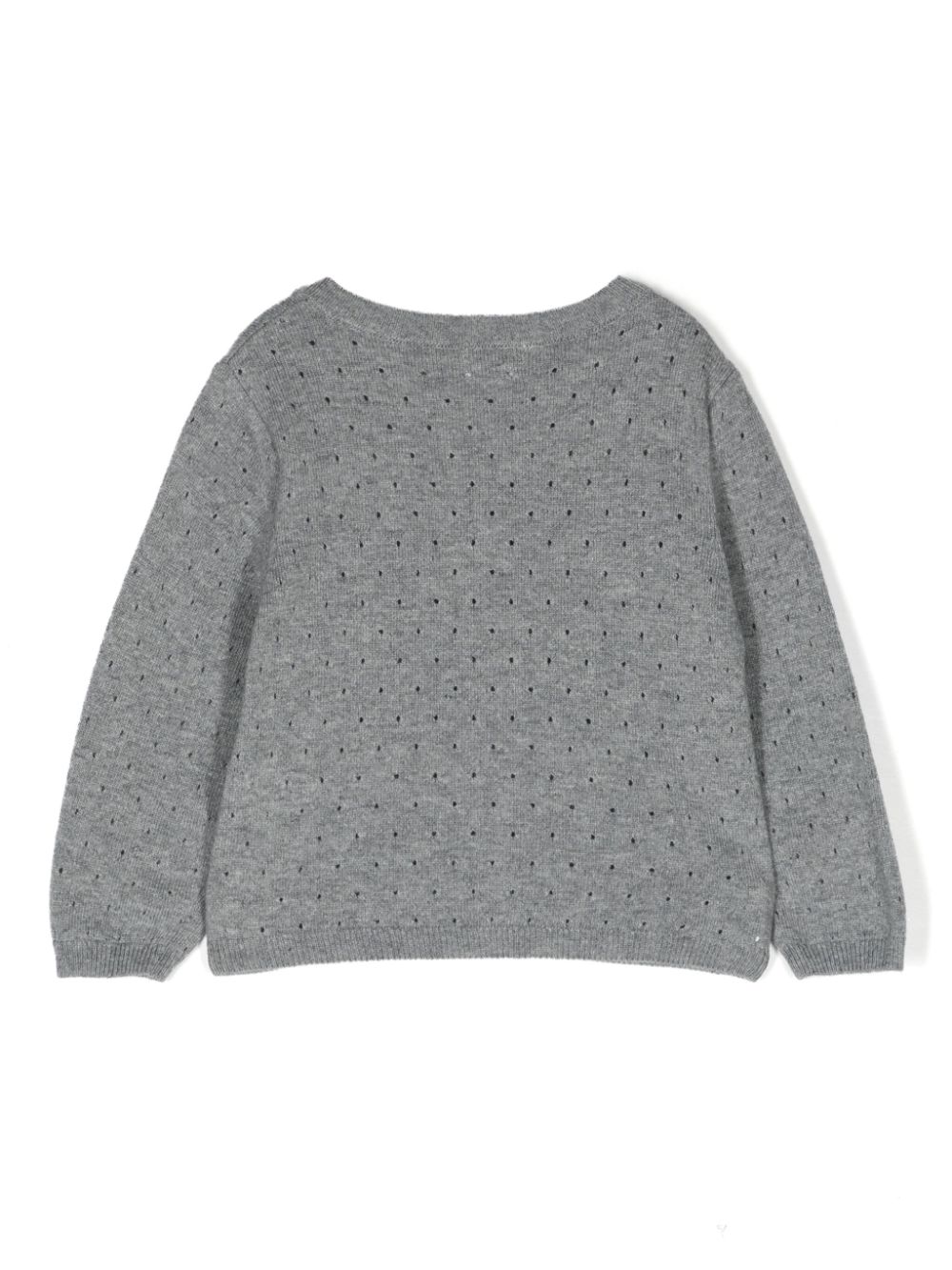 Shop Knot Round-neck Pointelle-knit Cardigan In Grey