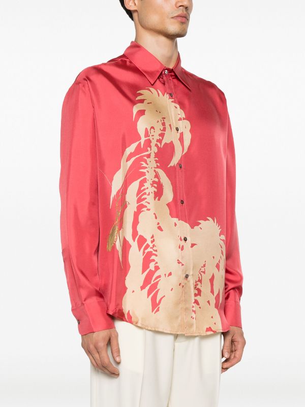 Pierre Louis Mascia Illustration-print Silk Shirt in Red