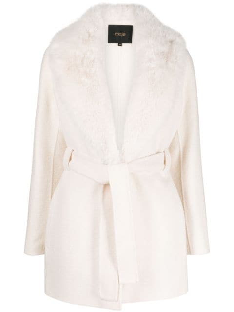 Maje belted faux-fur coat