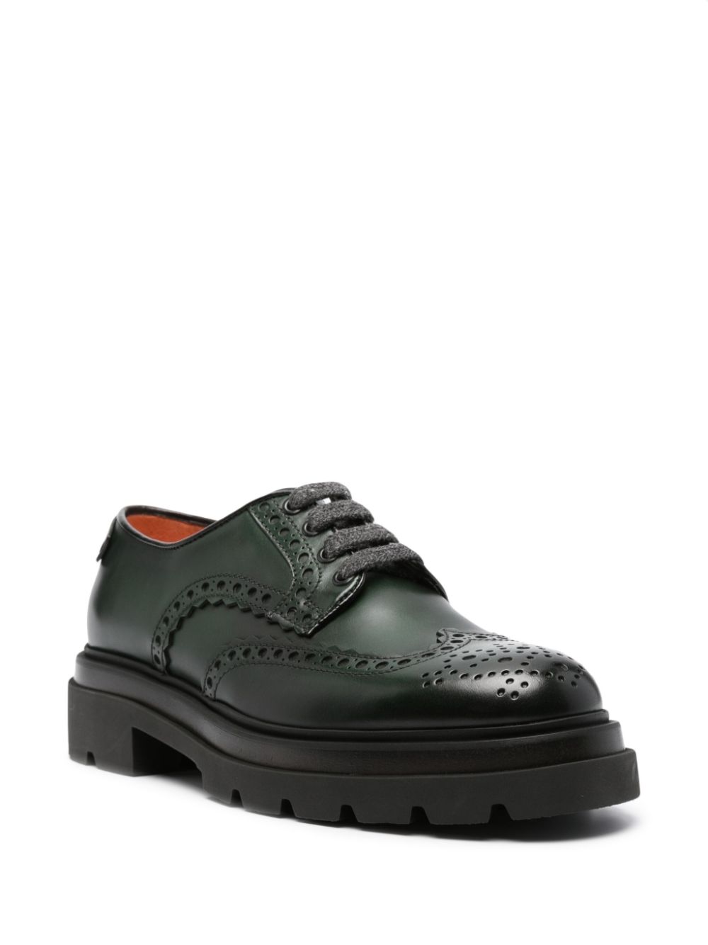Santoni chunky-sole leather Brogue shoes - Groen