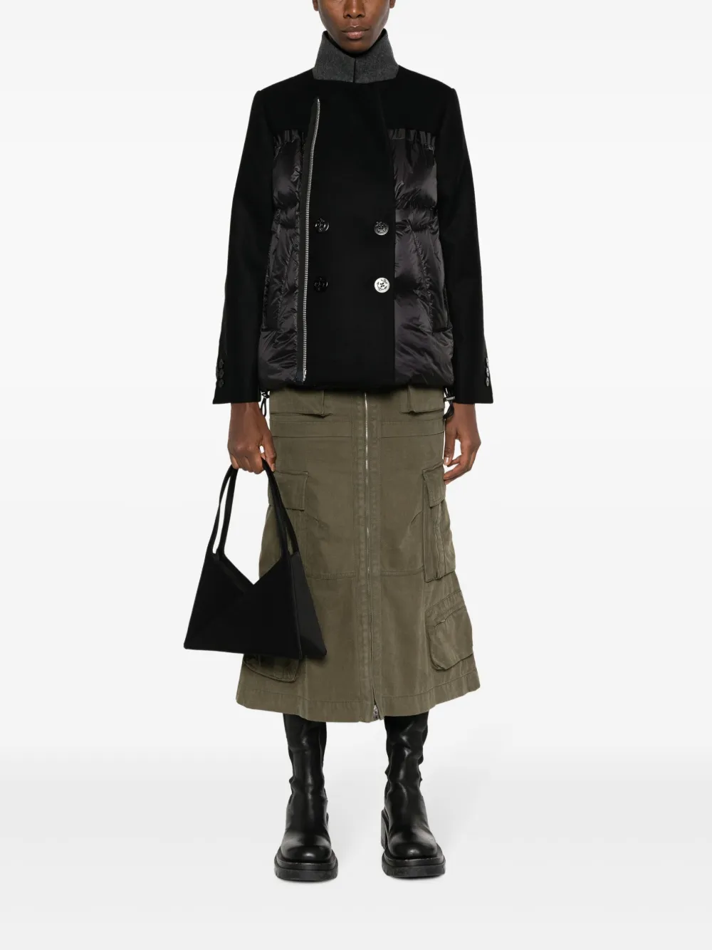 sacai panelled padded jacket - Zwart