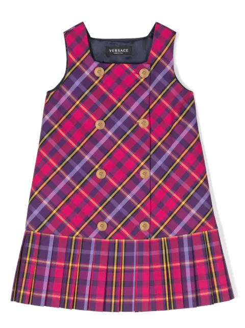 Versace Kids tartan-check pleated flannel dress