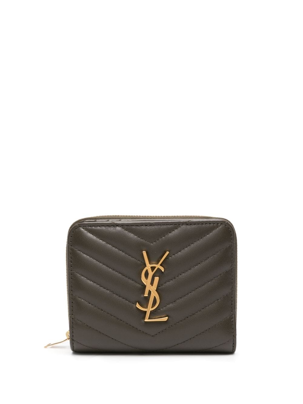 Saint Laurent Logo-plaque Quilted Wallet In Grün