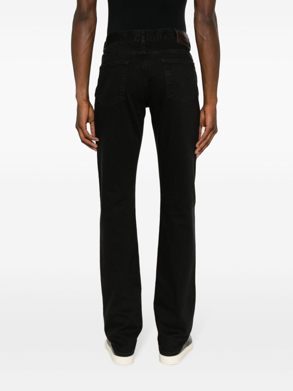 Shop Canali Logo-patch Slim-fit Trousers In Black