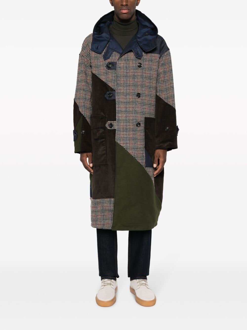 Shop Baracuta Patchwork Double-breasted Coat In Brown